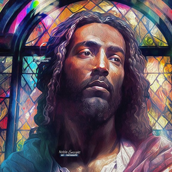 Jesus Stained Glass Wall Art Watercolor Oil Painting Print - Picture 4 of 7
